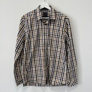 Orvieto Men's Long Sleeve Checkered Button Down Shirt in Neutral Tones Size M